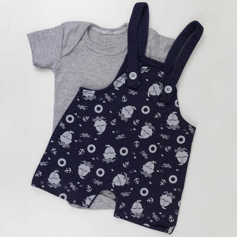 Conjunto Jardineira e body Bebê menino