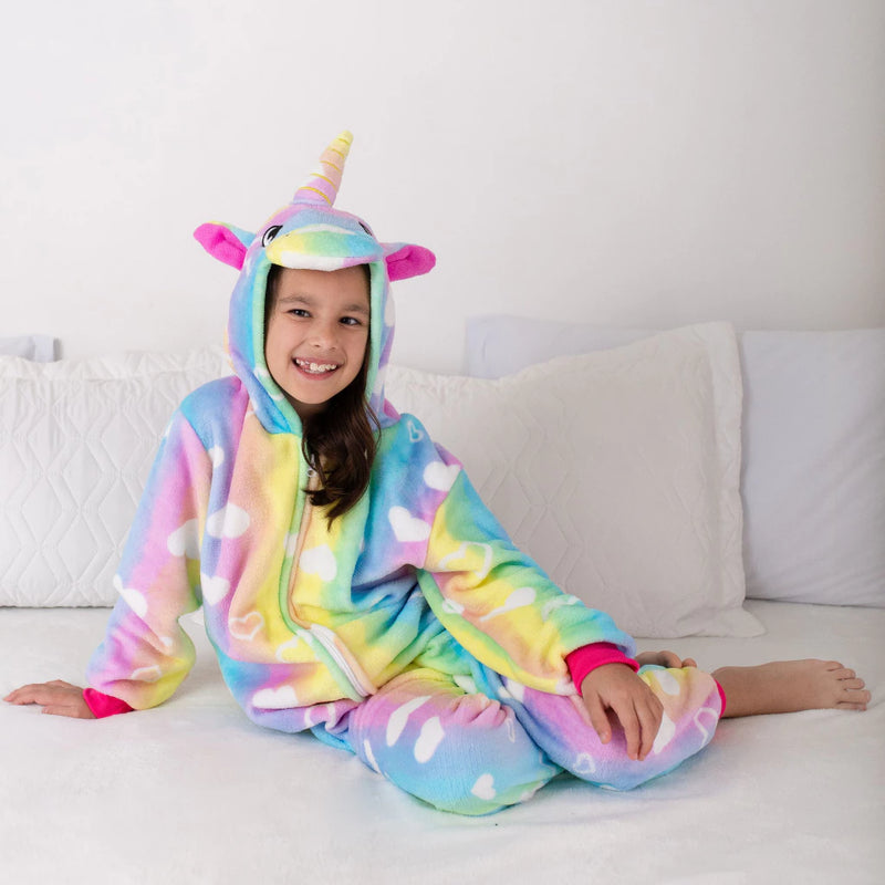 Pijama Unicórnio Infantil Macacão Com Capuz