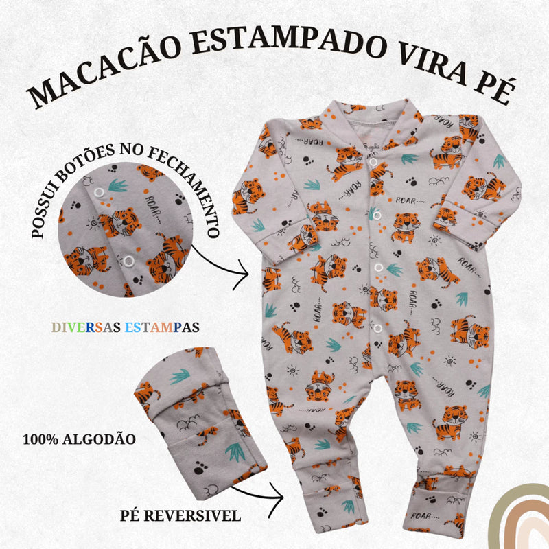 Kit 5 Macacão Estampado Malha para Bebê