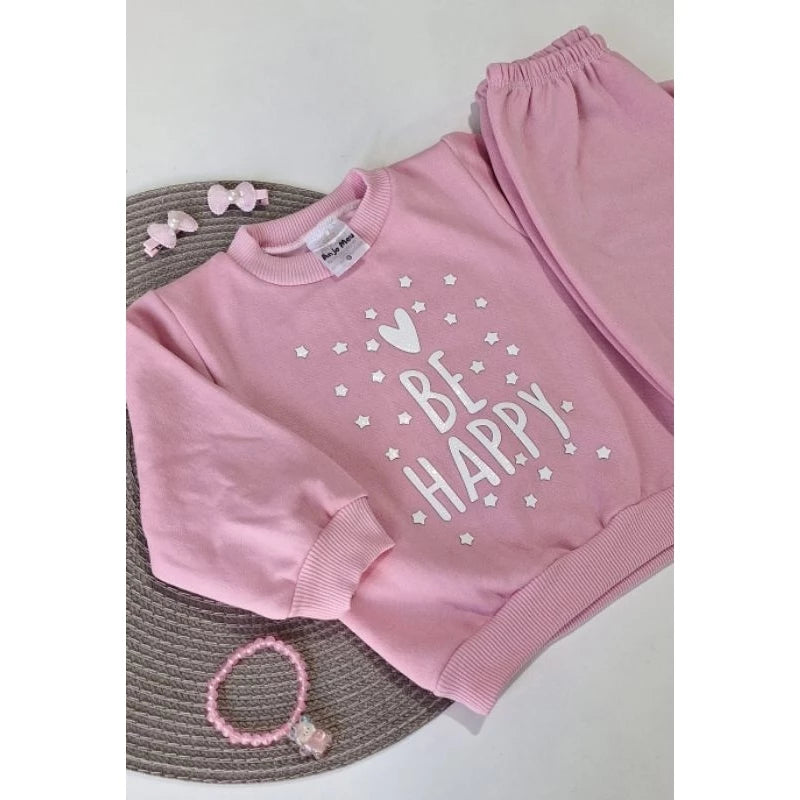 Conjunto Moletom Infantil Peluciado Rosa