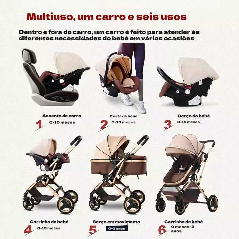 Carrinho Completo 3 EM 1 Com Moisés e Bebe Conforto