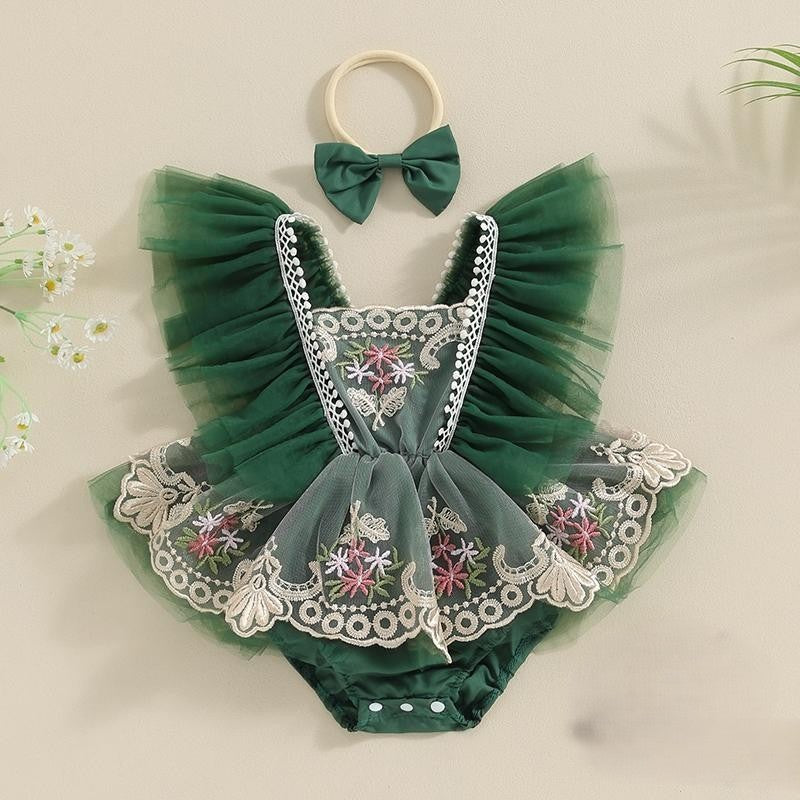 Body Infantil de Retalhos de Tule com Flores Bordadas