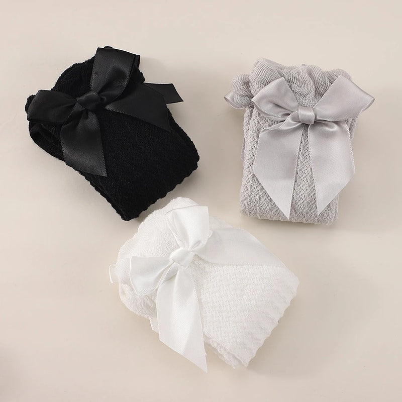 Kit Com  3 Pares De Meias De Laço Sólidas Para Bebês Meninas