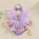 Body Infantil de Retalhos de Tule com Flores Bordadas